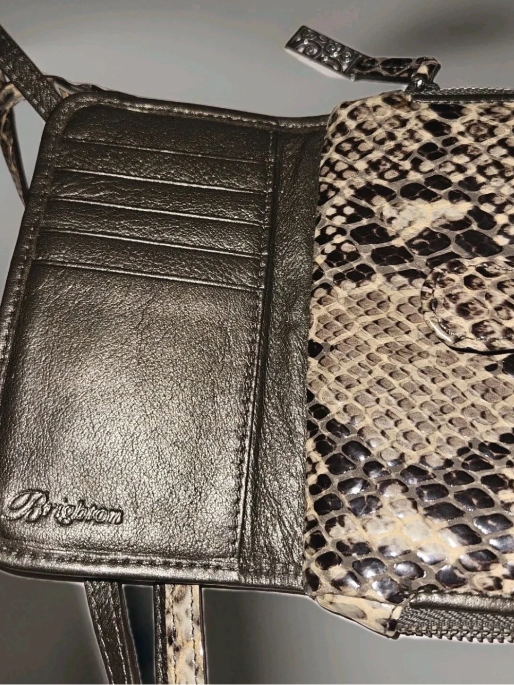 Brighton Snake-Print Leather Wristlet & Crossbody - Brown/Beige
